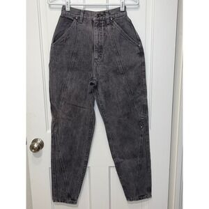 Vintage Lee High Waisted Acid Wash Black Jeans Seam Detail Made in USA Size 6